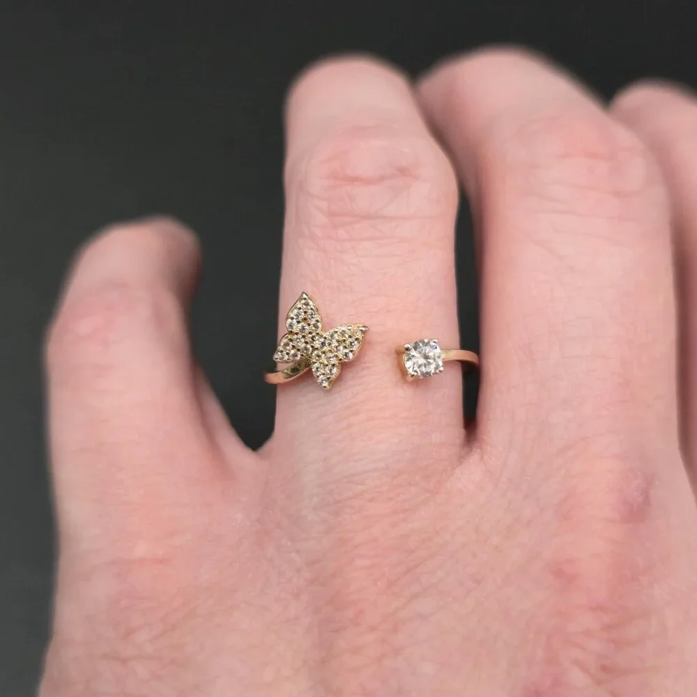 Size 8.25 Gold Over Sterling Silver Butterfly Cubic Zirconia Ring A7156 - Picture 4 of 9